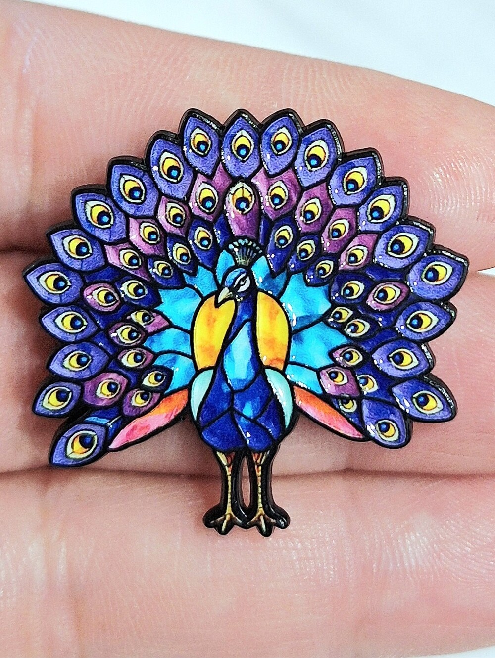 Large Purple Peacock Enamel Pin